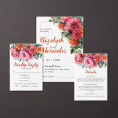 Elegante Roze Sinaasappel Waterverf Bloemenbruilof Kaart (Personaliseer de collectie van deze zelfstandige maker.)