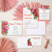 Elegante Roze Sinaasappel Waterverf Bloemenbruilof Kaart (Personaliseer de collectie van deze zelfstandige maker.)