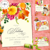 Vibrant Summer Floral Yellow Orange Pink Wedding Save The Date