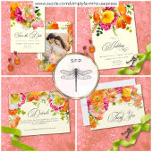 Vibrant Summer Floral Yellow Orange Pink Wedding Bedankkaart