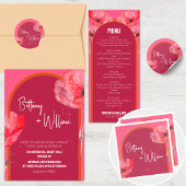 Roze en Oranje levendige bloemenbruiloft Ronde Sticker