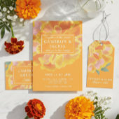 Vibrant Pink Orange Zinnia Wedding  Kaart