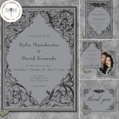 Victoriaans Tot De Dood Zwart & Grijs Trouwdiner All In One Uitnodiging