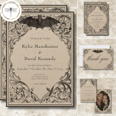 Victoriaans Bat Til Death Black Tan Wedding QR-cod All In One Uitnodiging