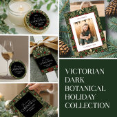 Victoriaanse donkere botanische rode bessen Kerstm Cadeaulabel