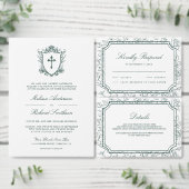 Victorian White and Emerald Green Catholic Wedding Save The Date (Personaliseer de collectie van deze zelfstandige maker.)