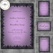 Victorian Gothic Iron Border Purple Wedding Informatiekaartje