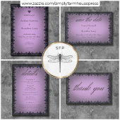 Victoriaans Gotische IJzeren Rand Paarse bruiloft Bedankkaart