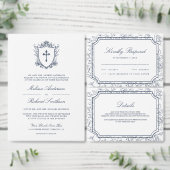 Victorian White and Navy Blue Catholic Wedding Save The Date (Personaliseer de collectie van deze zelfstandige maker.)
