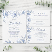 Gewoon elegant blauw Frans toilet bloemenbruiloft Kaart (Personaliseer de collectie van deze zelfstandige maker.)