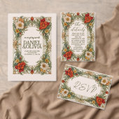 Victoriaans  grens met Wildflower Wedding Kaart (Personaliseer de collectie van deze zelfstandige maker.)