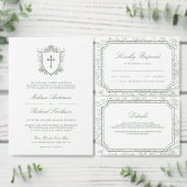 Victorian White and Sage Green Catholic Wedding Save The Date (Personaliseer de collectie van deze zelfstandige maker.)