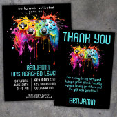 Videogame Gamer Blauwgroen Verjaardagsfeest Kaart