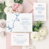 York Maine Kaart Elegant Navy Script Bruiloft
