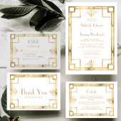 Elegant Wit Goud Geo  1920s Deco Bruiloft Vellum Uitnodigingen