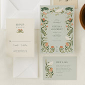 Floral Art Deco Gouden bruiloft uitnodiging