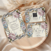  Art Nouveau Floral Paarse bruiloft All In One Uitnodiging
