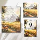 Ouderwetse herfst schuur weide waterverf bruiloft save the date