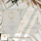 QR Code Baroque Monogram Wedding All In One Uitnodiging