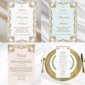 stoffig blauw barok huwelijksprogramma programmakaart