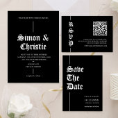 Antieke zwart-wit foto QR-code bruiloft Kaart