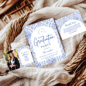 Vintage Blue Botanical Graduation Party Kaart