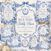 Blauw toile teddybeer babyshower kaart
