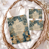 Vintage Blue Woodland Bunny Baby Shower Kaart