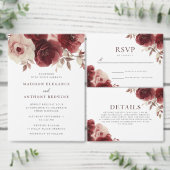  Bourgondische Roos Elegance bruiloft Kaart (Personaliseer de collectie van deze zelfstandige maker.)