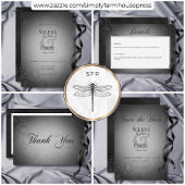  donker gotisch zwart damast bruiloft QR-code RSVP Kaartje