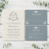 Vintage Monogram Blauwe Bloemen Save The Date (Personaliseer de collectie van deze zelfstandige maker.)
