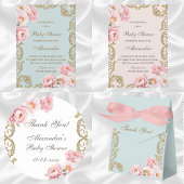 Dusty Blue Peony Rococo Pink Floral Baby shower Papieren Bordje