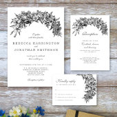 Bloemen Zwart Wit Vintage bruiloft uitnodiging Kaa