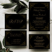 Budget Black Gold  Foliage Wedding Invite
