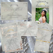 Gouden Vintage Rand Quinceanera - Pastel Roze Programmakaart