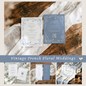 Ouderwetse Stofblauwe Franse Bloem Bruiloftsprogra Handwaaier