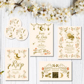 Foto  gouden mystieke botanische bruiloft save the date