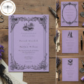 Vintage Gothic Black Toile Purple Wedding Kaart