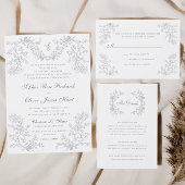 Grijs Chinoiserie Monogram Bruiloft Kaart