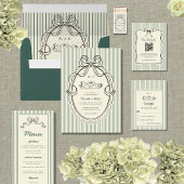 Hand Drawn Bow Green Stripes Vintage Wedding Menu