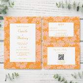 Retro Perzik Fuzz Oranje Bloempatroon Servet (Personaliseer de collectie van deze zelfstandige maker.)