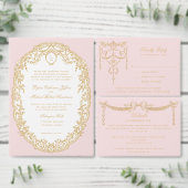 Roze Antiek Paris Monogram Uitnodiging (Personaliseer de collectie van deze zelfstandige maker.)