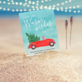 Rode converteerbare auto met kerstboomklep etiket