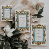 Vintage Rococo Frame Blue Gold Wedding Menu