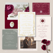 Vintage Roses Floral Frame Wedding  Folie Uitnodiging