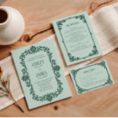 Trouwprogramma met vintage-saliegroene monogramtro programmakaart