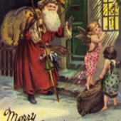 Vrolijk kerstfeest, Vintage, kerstman en engelen Feestdagen Kaart