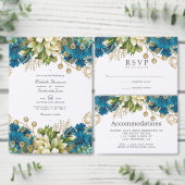 partij Turquoise en Gold Shabby Engagement Party Kaart (Personaliseer de collectie van deze zelfstandige maker.)