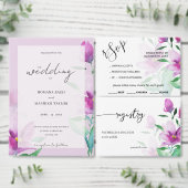 Elegant Waterverf Art Flowers in Violet All In One Uitnodiging (Personaliseer de collectie van deze zelfstandige maker.)