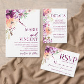 Herfst Violet Magenta Paarse Bloemen Bruiloft Kaart (Personaliseer de collectie van deze zelfstandige maker.)